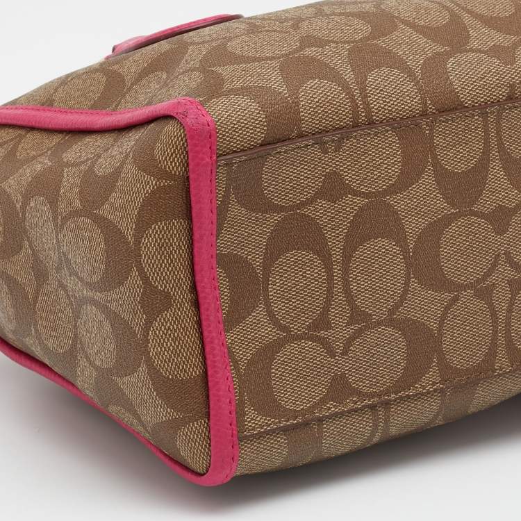 Pre Owned Coach Beige/Pink Signature Printed Canvas and Leather Mini Bennett Satchel