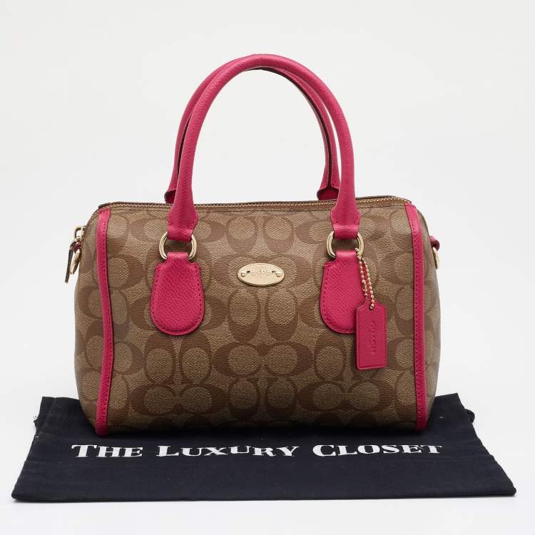 Pre Owned Coach Beige/Pink Signature Printed Canvas and Leather Mini Bennett Satchel