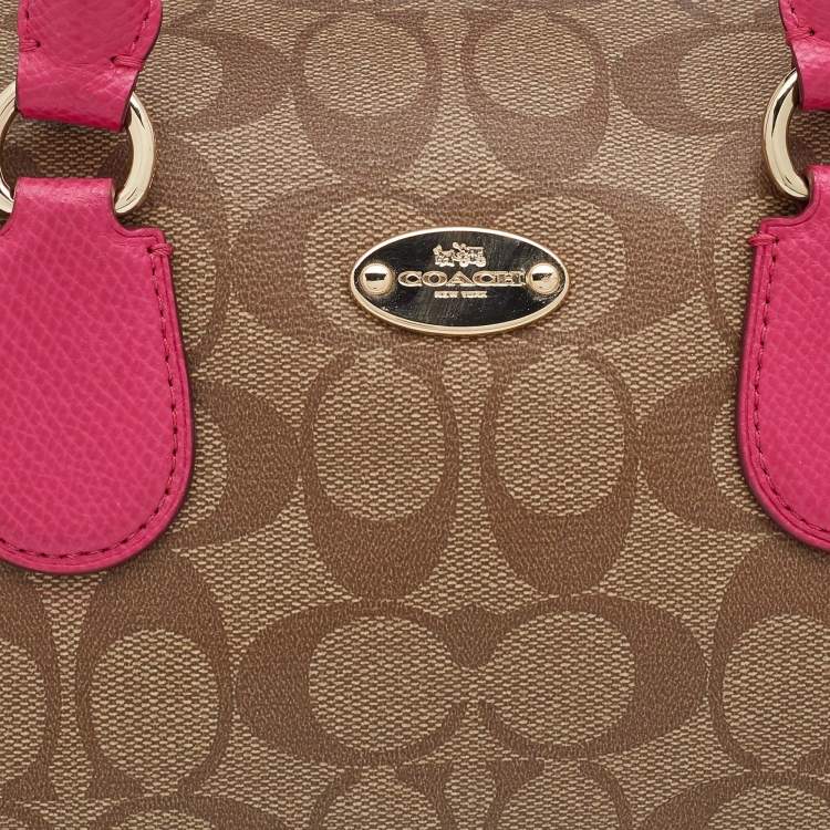 Pre Owned Coach Beige/Pink Signature Printed Canvas and Leather Mini Bennett Satchel