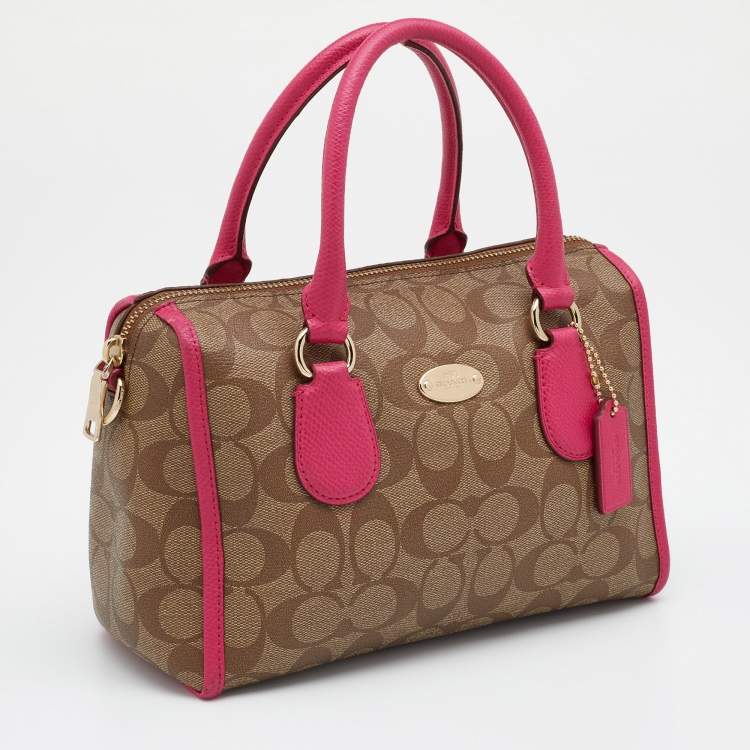 Pre Owned Coach Beige/Pink Signature Printed Canvas and Leather Mini Bennett Satchel