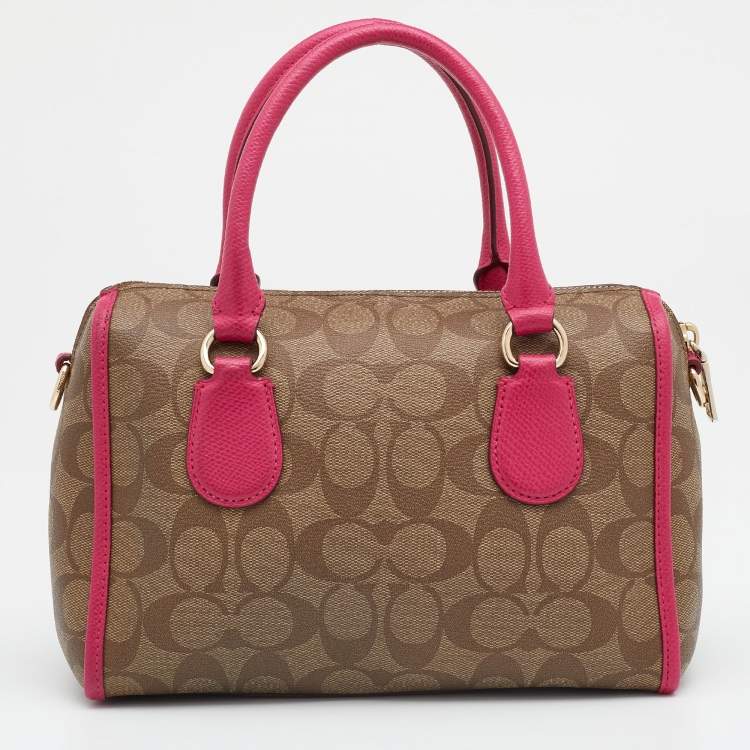 Pre Owned Coach Beige/Pink Signature Printed Canvas and Leather Mini Bennett Satchel