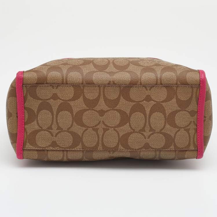 Pre Owned Coach Beige/Pink Signature Printed Canvas and Leather Mini Bennett Satchel