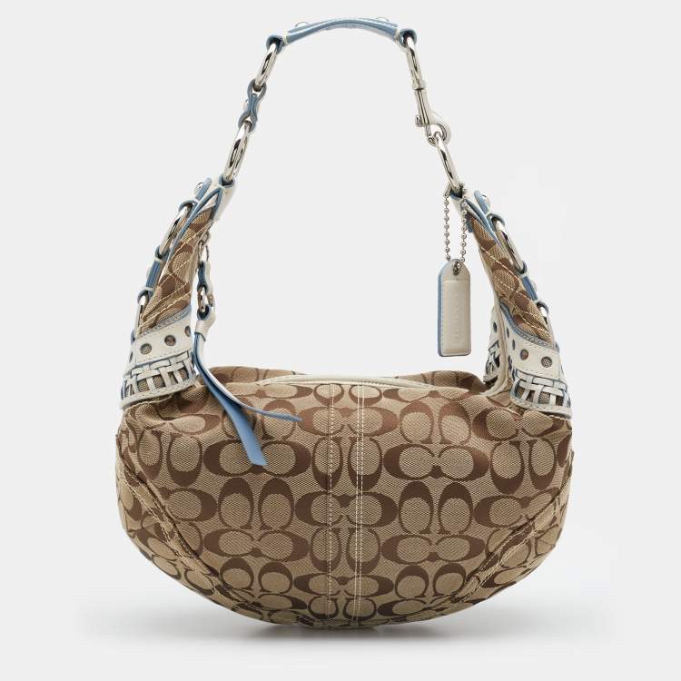 Pre Owned Coach Beige/White Signature Canvas And Leather Hobo