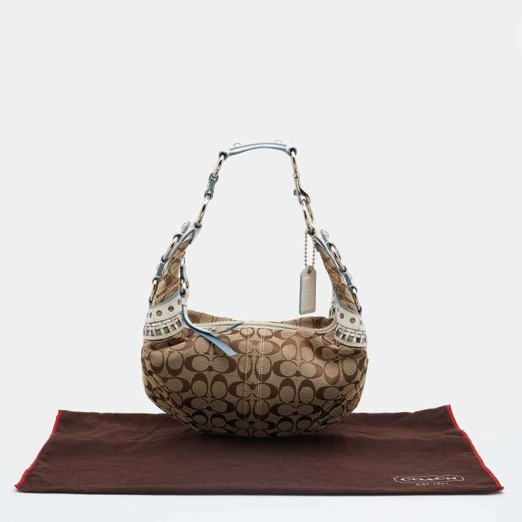 Pre Owned Coach Beige/White Signature Canvas And Leather Hobo