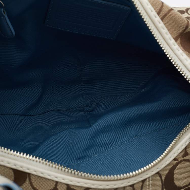 Pre Owned Coach Beige/White Signature Canvas And Leather Hobo