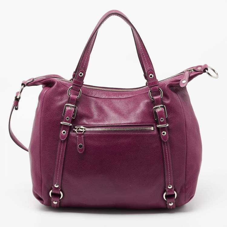 Pre Owned Coach Purple Leather Straps Satchel