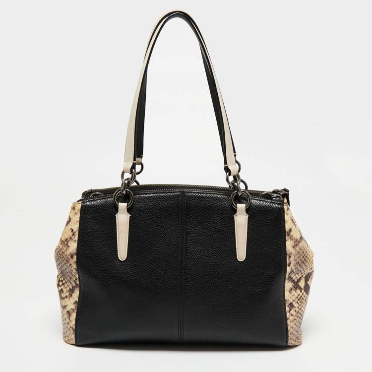 Pre Owned Coach Black/Beige Leather Snake Embossed And Leather Minetta Cross Body Bag