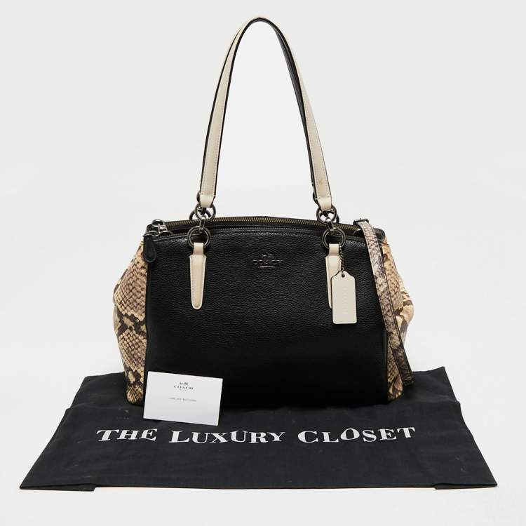Pre Owned Coach Black/Beige Leather Snake Embossed And Leather Minetta Cross Body Bag