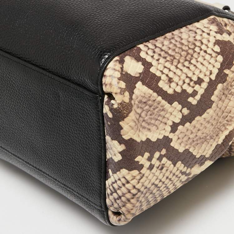 Pre Owned Coach Black/Beige Leather Snake Embossed And Leather Minetta Cross Body Bag