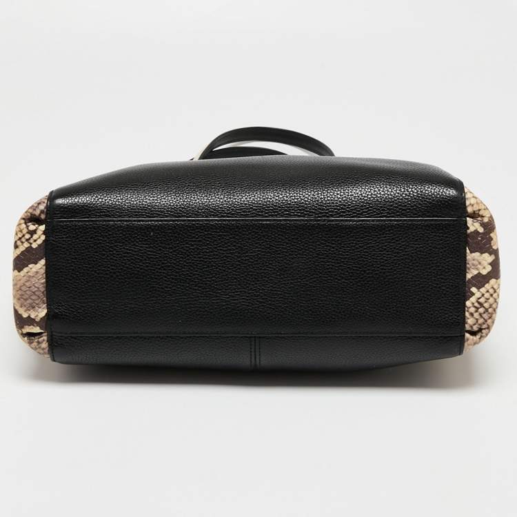 Pre Owned Coach Black/Beige Leather Snake Embossed And Leather Minetta Cross Body Bag