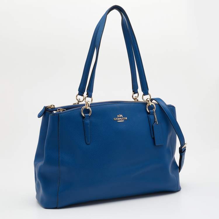 Pre Owned Coach Blue Leather Double Zip Tote