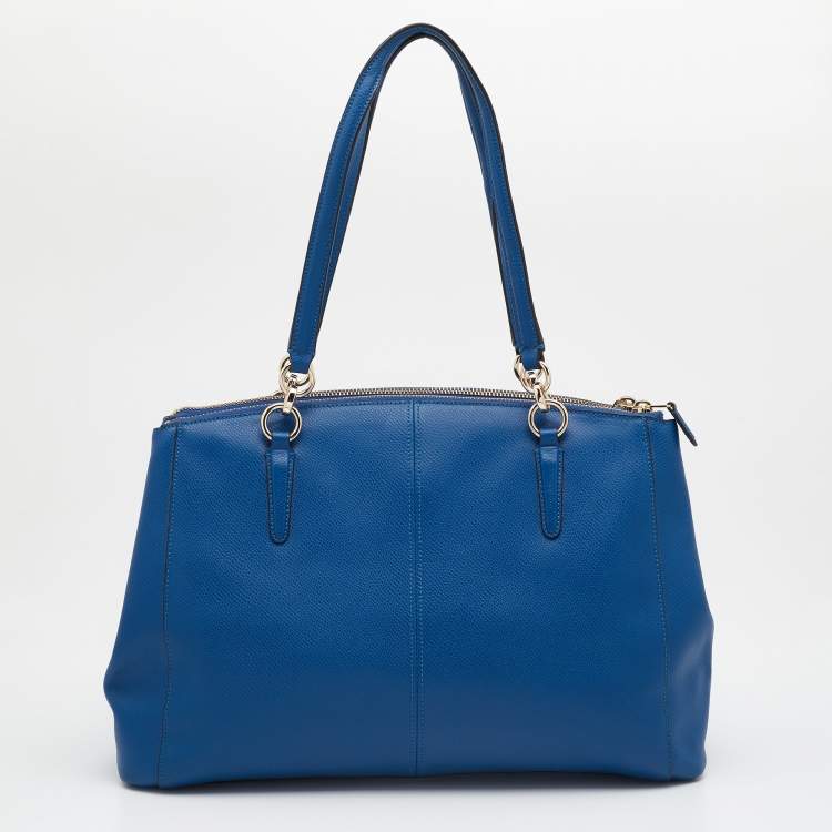 Pre Owned Coach Blue Leather Double Zip Tote