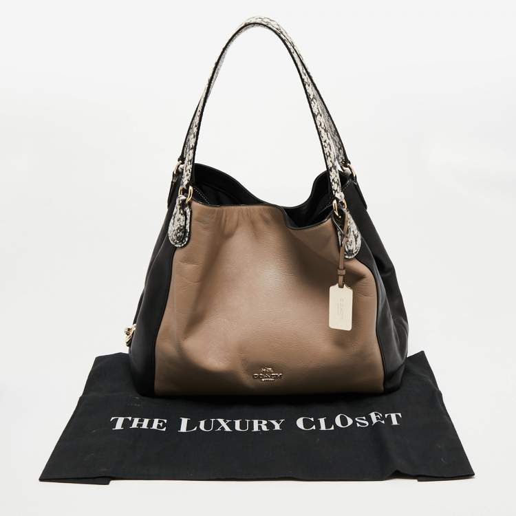 Pre Owned Coach Black/Beige Leather Carriage Edie Shoulder Bag