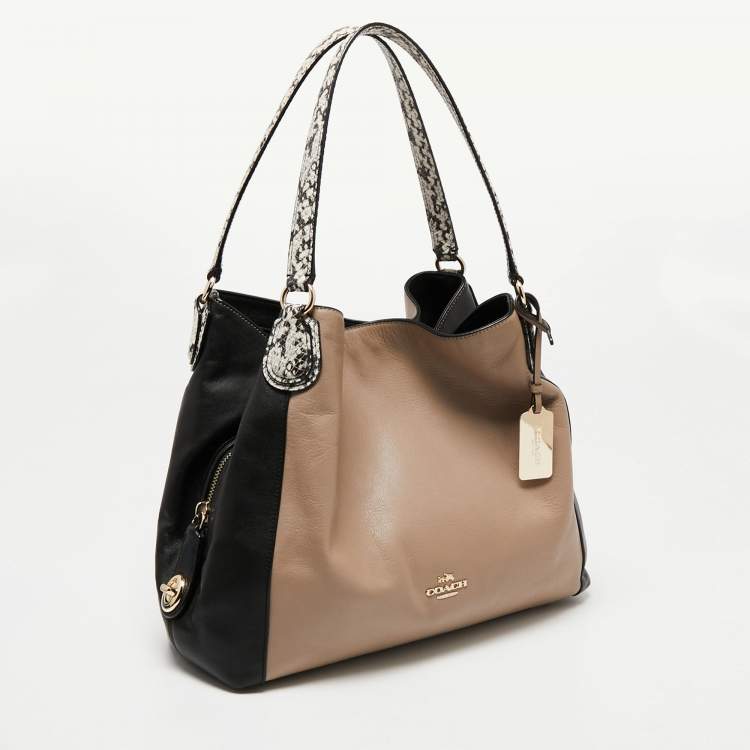 Pre Owned Coach Black/Beige Leather Carriage Edie Shoulder Bag