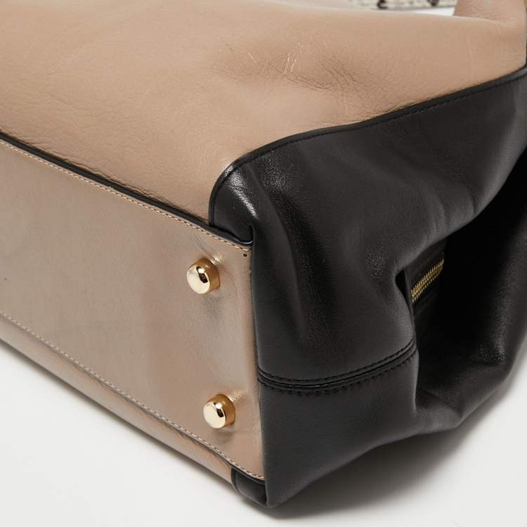 Pre Owned Coach Black/Beige Leather Carriage Edie Shoulder Bag