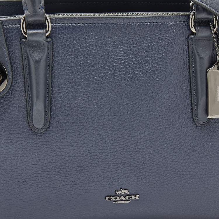 Pre Owned Coach Navy Blue Leather Brooklyn Carryall Satchel