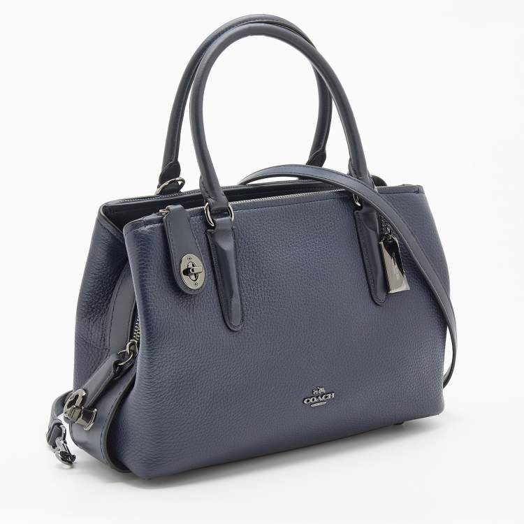 Pre Owned Coach Navy Blue Leather Brooklyn Carryall Satchel