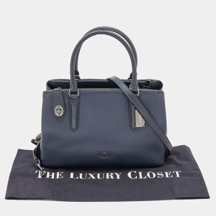 Pre Owned Coach Navy Blue Leather Brooklyn Carryall Satchel