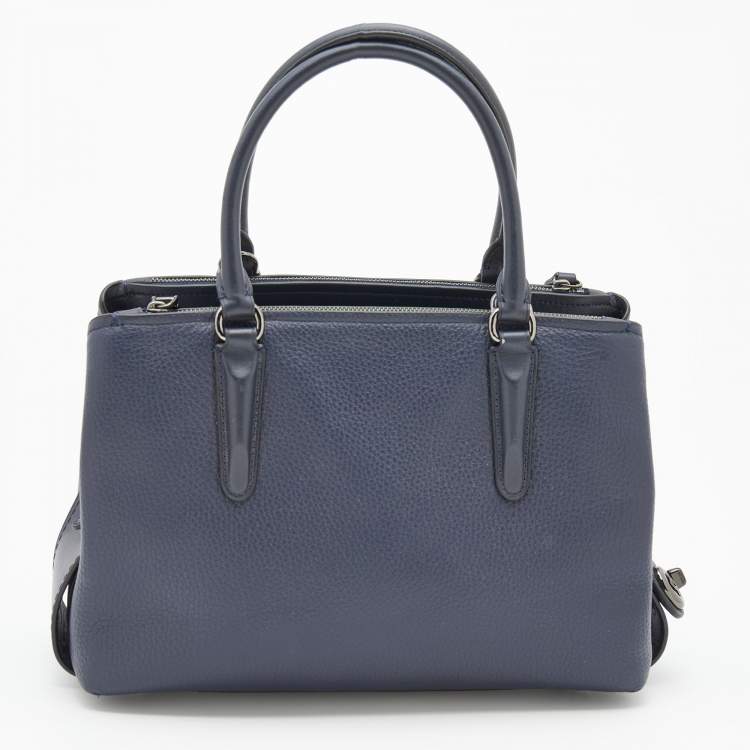 Pre Owned Coach Navy Blue Leather Brooklyn Carryall Satchel