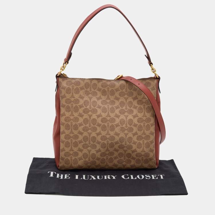 Pre Owned Coach Burnt Orange/Beige Coated Canvas and Leather Shay Shoulder Bag