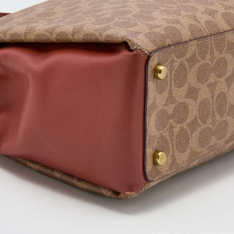Pre Owned Coach Burnt Orange/Beige Coated Canvas and Leather Shay Shoulder Bag