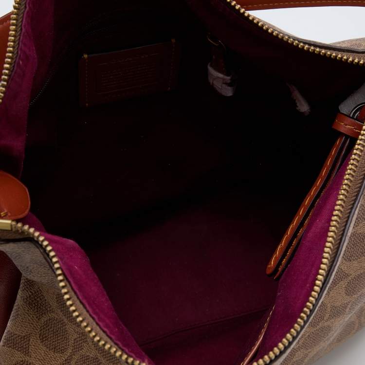Pre Owned Coach Burnt Orange/Beige Coated Canvas and Leather Shay Shoulder Bag