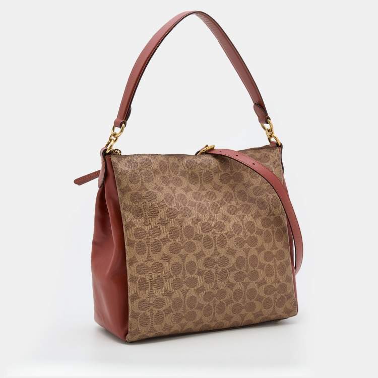 Pre Owned Coach Burnt Orange/Beige Coated Canvas and Leather Shay Shoulder Bag