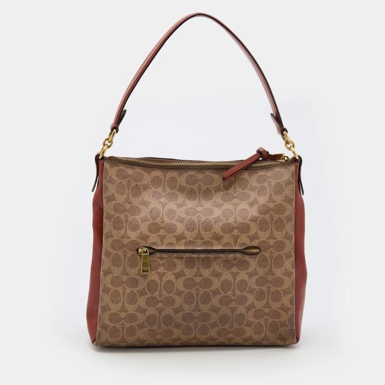 Pre Owned Coach Burnt Orange/Beige Coated Canvas and Leather Shay Shoulder Bag