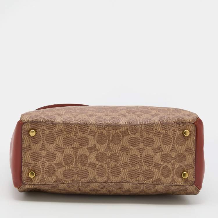 Pre Owned Coach Burnt Orange/Beige Coated Canvas and Leather Shay Shoulder Bag