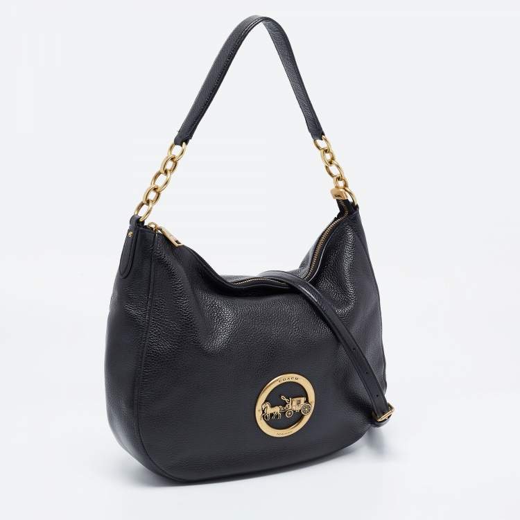 Pre Owned Coach Black Pebbled Leather Elle Hobo