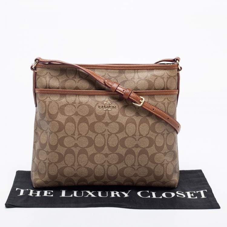 Pre Owned Coach Brown Signature Coated Canvas and Leather File Messenger Bag