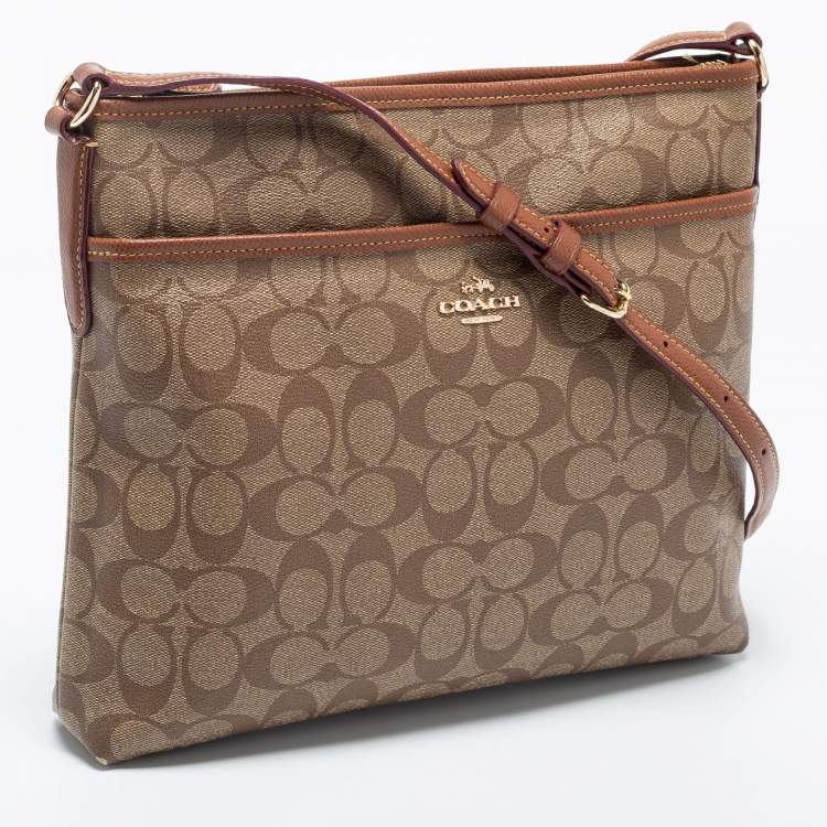 Pre Owned Coach Brown Signature Coated Canvas and Leather File Messenger Bag