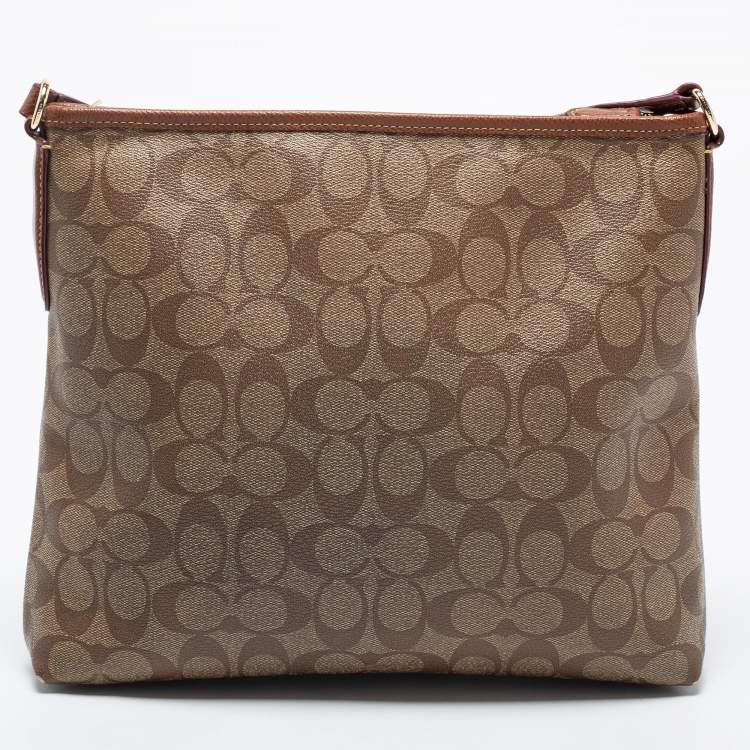 Pre Owned Coach Brown Signature Coated Canvas and Leather File Messenger Bag