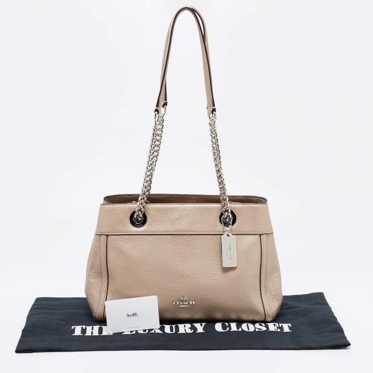مملوكة مسبقًا Coach Metallic Beige Leather Mini Brooke Carryall Chain Satchel