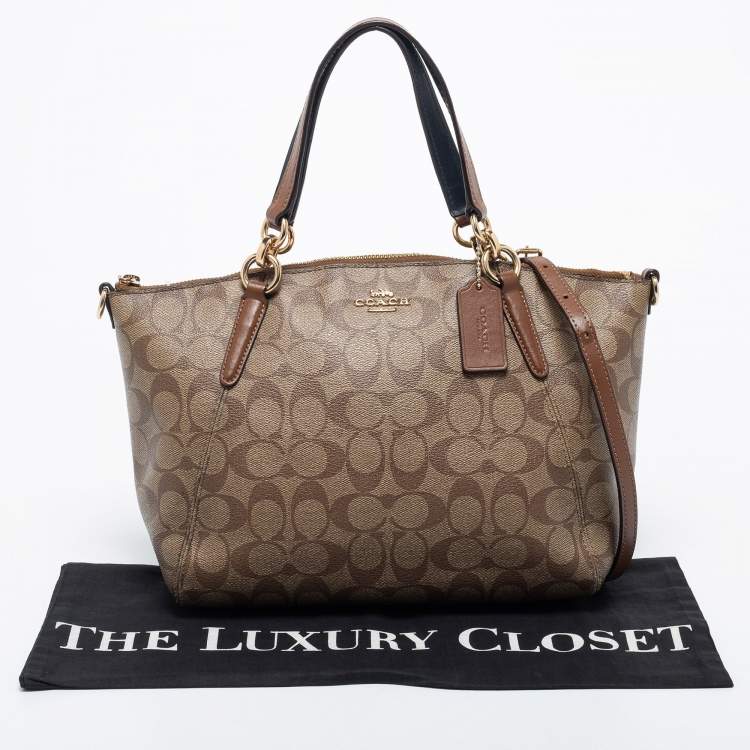 Pre Owned Coach Beige Monogram Canvas Small Kelsey Satchel