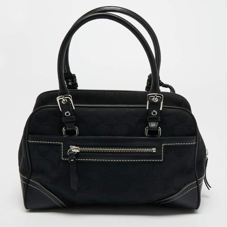 Pre Owned Coach Black Signature Canvas and Leather Boston Bag