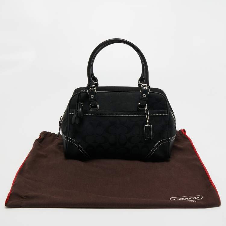 Pre Owned Coach Black Signature Canvas and Leather Boston Bag