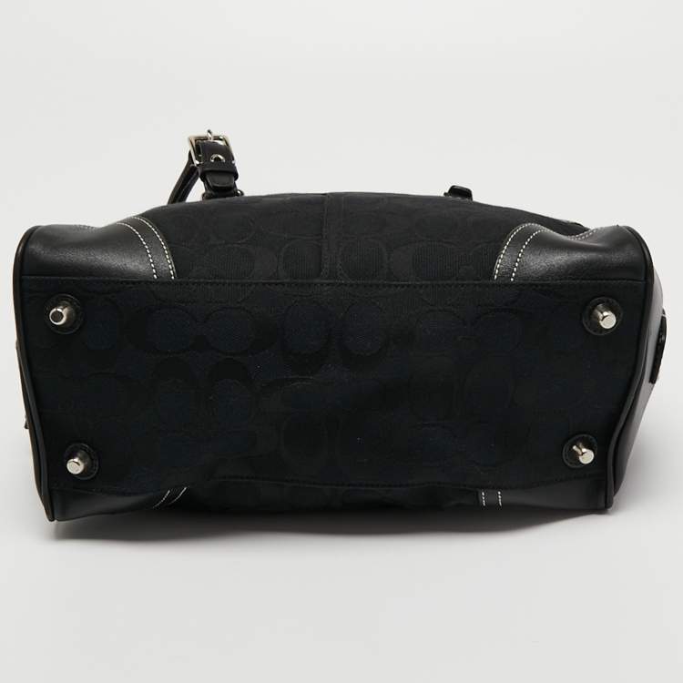 Pre Owned Coach Black Signature Canvas and Leather Boston Bag