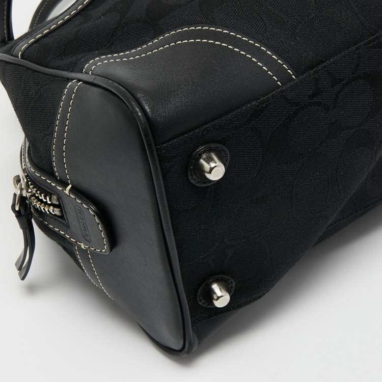 Pre Owned Coach Black Signature Canvas and Leather Boston Bag