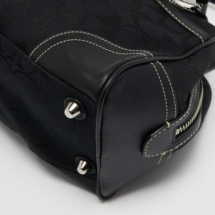 Pre Owned Coach Black Signature Canvas and Leather Boston Bag