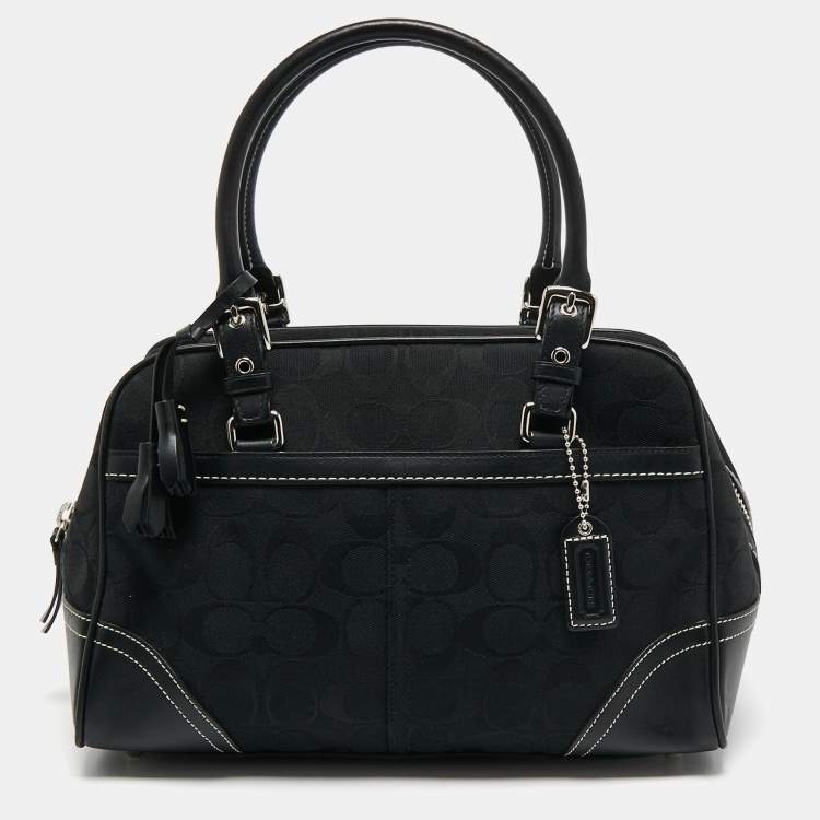 Pre Owned Coach Black Signature Canvas and Leather Boston Bag