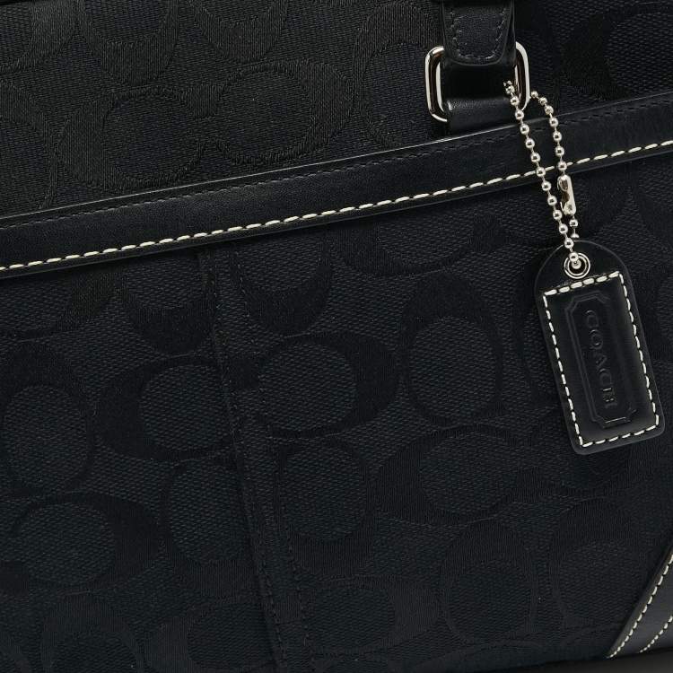 Pre Owned Coach Black Signature Canvas and Leather Boston Bag