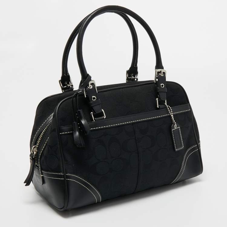 Pre Owned Coach Black Signature Canvas and Leather Boston Bag