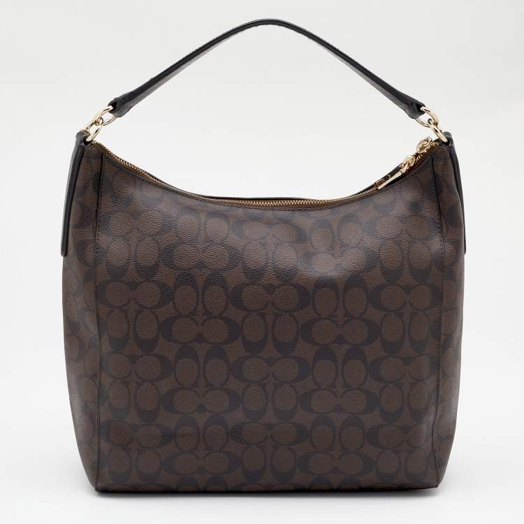 Pre Owned Coach Brown/Black Signature Canvas and Leather Celeste Hobo