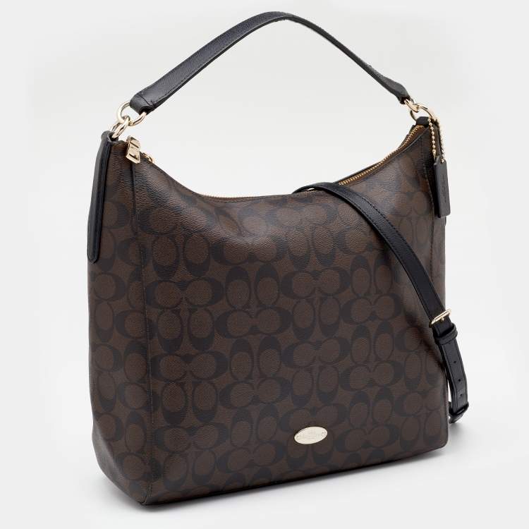 Pre Owned Coach Brown/Black Signature Canvas and Leather Celeste Hobo