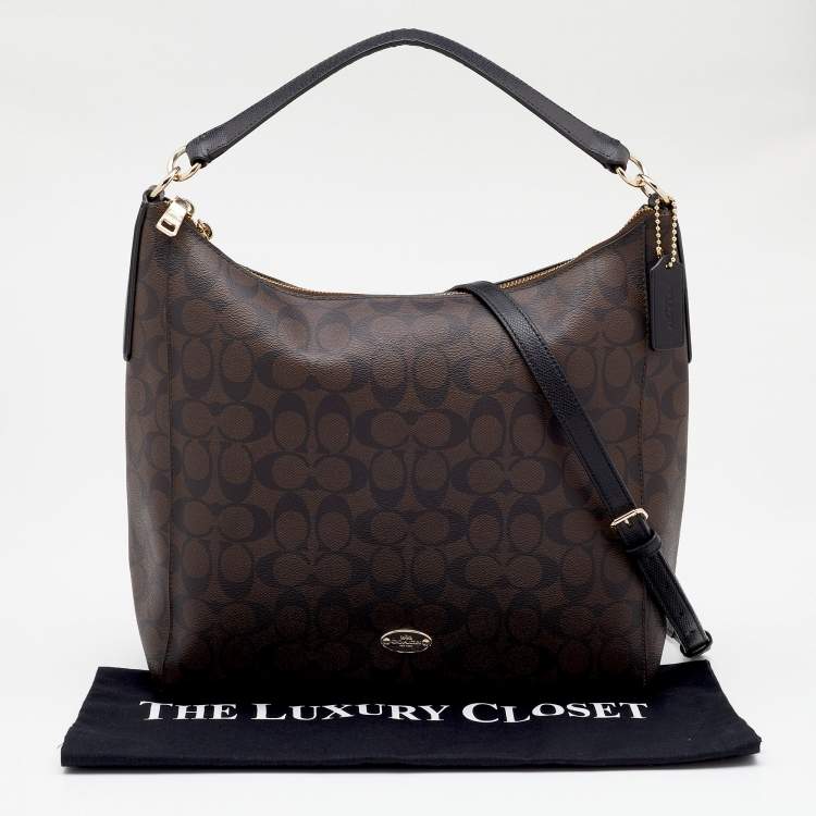 Pre Owned Coach Brown/Black Signature Canvas and Leather Celeste Hobo