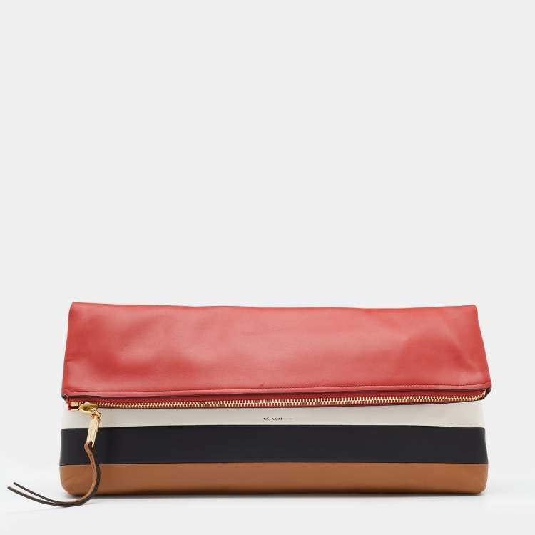 Pre Owned Coach Multicolored Leather Oversize Foldover Clutch 