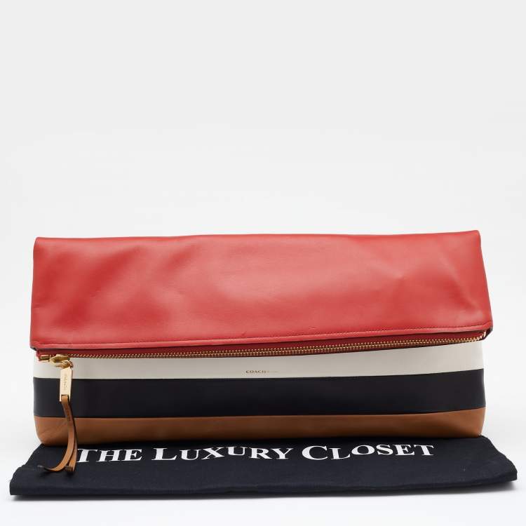Pre Owned Coach Multicolored Leather Oversize Foldover Clutch 