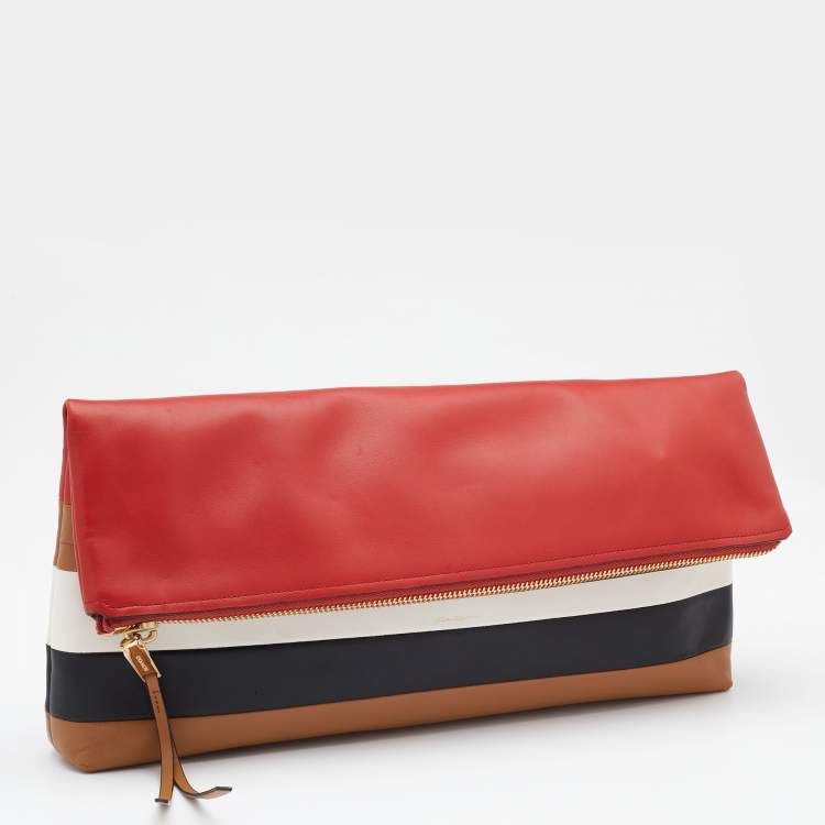Pre Owned Coach Multicolored Leather Oversize Foldover Clutch 