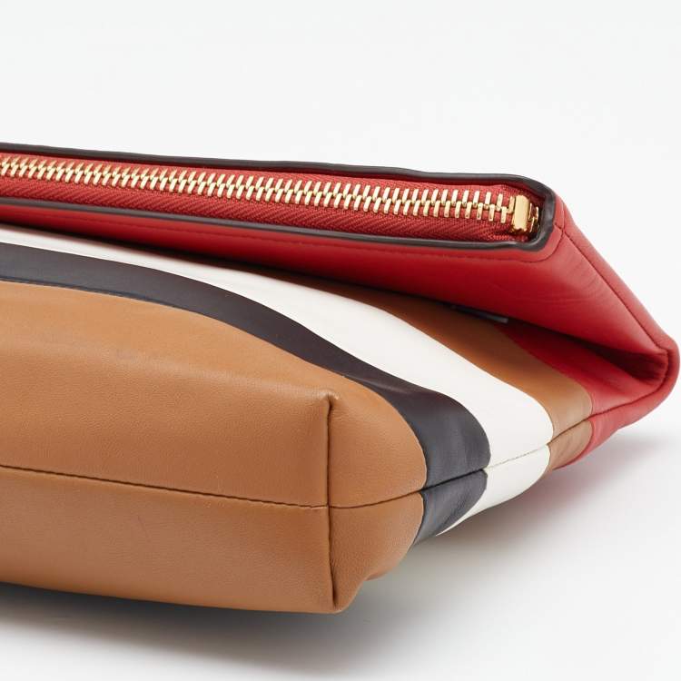 Pre Owned Coach Multicolored Leather Oversize Foldover Clutch 